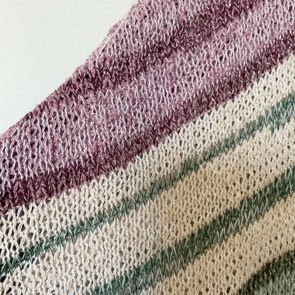Two by Vince Camuto Striped Knit Poncho Bohemian Chic Fall Purple/Green Sz Small - Picture 9 of 10